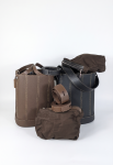 Women’s Pebbled Leather Bucket Bag Crossbody with Removable Canvas Pouch and Contrast Stitching