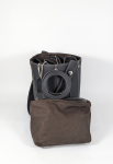Women’s Pebbled Leather Bucket Bag Crossbody with Removable Canvas Pouch and Contrast Stitching
