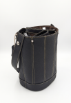 Women’s Pebbled Leather Bucket Bag Crossbody with Removable Canvas Pouch and Contrast Stitching