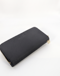 SHUCLUB Luxury Pebbled Leather Zip-Around Continental Wallet – Onyx Black