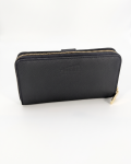 SHUCLUB Luxury Pebbled Leather Zip-Around Continental Wallet – Onyx Black