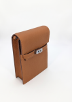 Luxury Tan Textured Leather Vertical Shoulder Bag / Phone Pouch