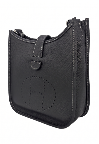 Premium BLACK Leather Crossbody Bag with Reversible  and Wide Shoulder Strap