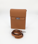 Luxury Tan Textured Leather Vertical Shoulder Bag / Phone Pouch